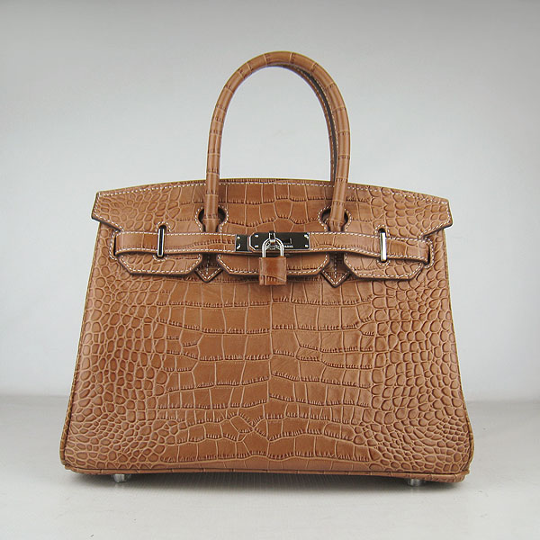 Replica Hermes Birkin 35cm Crocodile Veins Bag Light Coffee 6088 On Sale